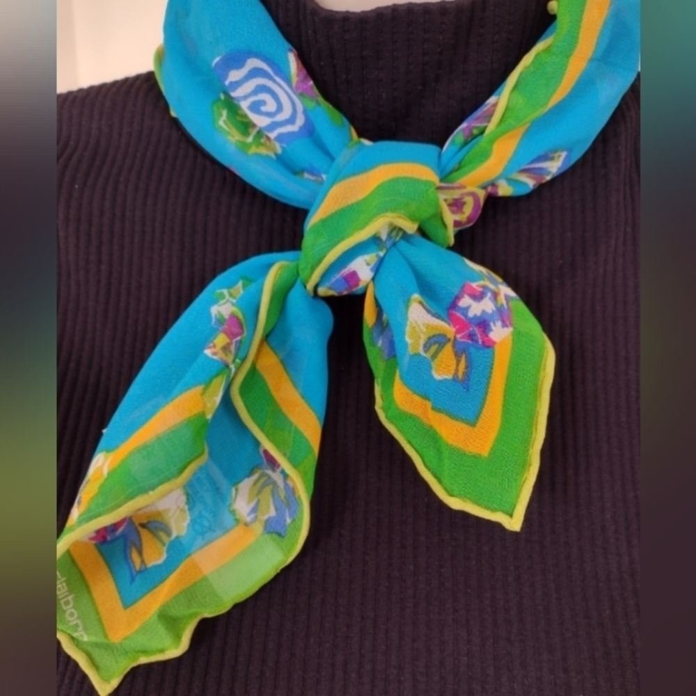 Vintage Liz Claiborne Square 19" 100% Silk Scarf Candy Print